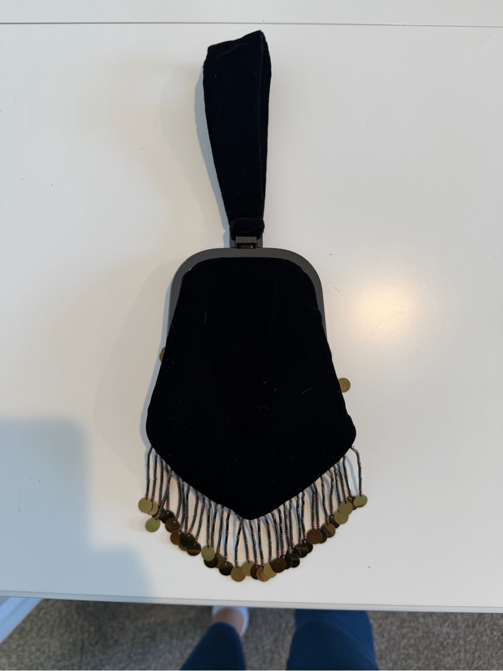 next Black Velvet Wristlet Clutch with Gold Sequins - Picture 2 of 9